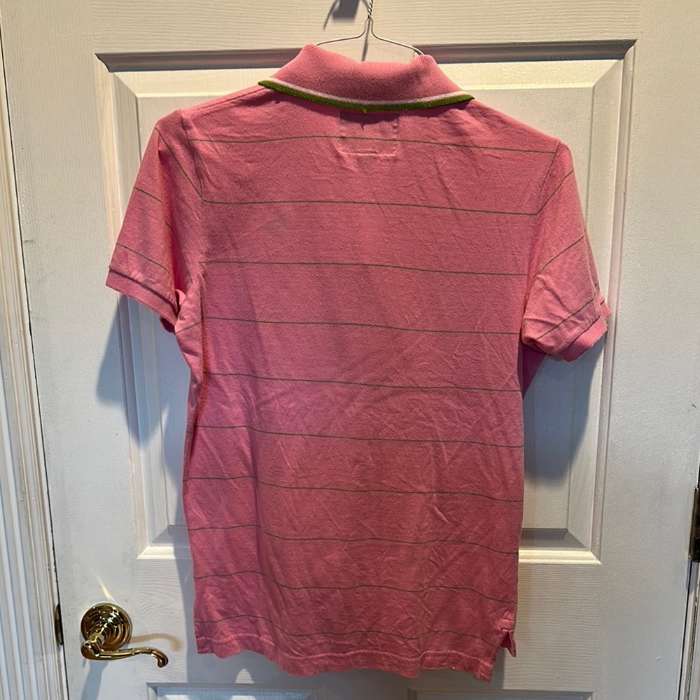 Abercrombie & Fitch Pink Polo muscle Shirt with horizontal green stripe - Picture 5 of 6